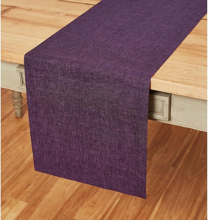 Solino Home Linen Table Runner 132 Inches Long - Athena, 100% Pure Linen Grape 14 x 132 Inch Table Runner for Dining, Thanksgiving