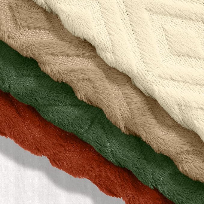 decorUhome Pack of 4 Faux Fur Throw Pillow Covers 20x20, Soft Decorative Couch Pillow Covers with Velvet Back for Modern Sofa Living Room, Khaki/Rust