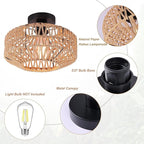Boho Rattan Ceiling Light Fixture, Mini Rattan Chandelier Lighting Fixture, Hand Woven Ceiling Light Fixtures for Hallway Bedroom Kitchen Entryway Living Room
