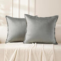 VAKADO Throw Pillow Covers 18x18 Set of 2 Grey Velvet Decor Decorative Couch Cushion Autumn Fall Euro Pillowcases with Fringe Home Bed Decoration for Sofa Bedroom Office