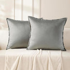 VAKADO Throw Pillow Covers 18x18 Set of 2 Grey Velvet Decor Decorative Couch Cushion Autumn Fall Euro Pillowcases with Fringe Home Bed Decoration for Sofa Bedroom Office