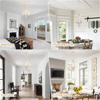 Wooden Farmhouse Chandelier 4 Lights Rustic Antique White Chandeliers for Dining Room French Country Chandelier Orb Pendant light Fixtures Hanging for Kitchen Living Room Foyer Bedroom Entryway