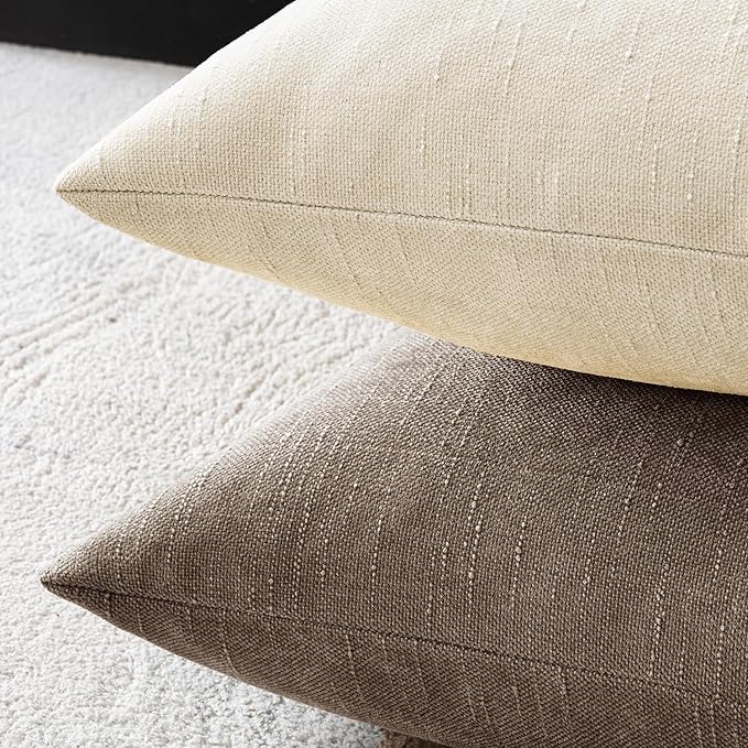MIULEE 26x26 Inch Euro Sham Chenille Throw Pillows Set of 2 Soft Accent Taupe Grey Neutral Farmhouse Textured Cushion Covers for Bed Sofa Bedroom Living Room