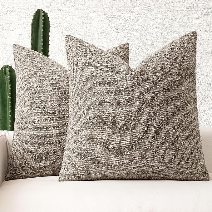 MIULEE 18x18 Inch Decorative Pillow Covers for Couch Bed Set of 2 Textured Boucle Neutral Winter Throw Pillows Light Taupe Accent Solid Cushion Pillowcases Sofa Livingroom Home Decor