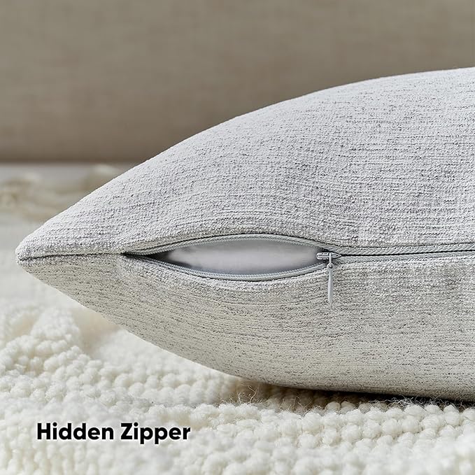 FUTEI Light Grey Chenille Decorative Throw Pillow Covers 16x16 Inch Set of 2,Soft Cozy Faux Linen Textured Cushion Case,Farmhouse Home Decor for Couch Living Room