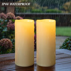 5" x 14" Large Waterproof Outdoor Flameless Candles Battery Operated LED Flickering Pillar Candles with Remote and Timer for Indoor Outdoor Lanterns, Off White, Long Lasting, Set of 2