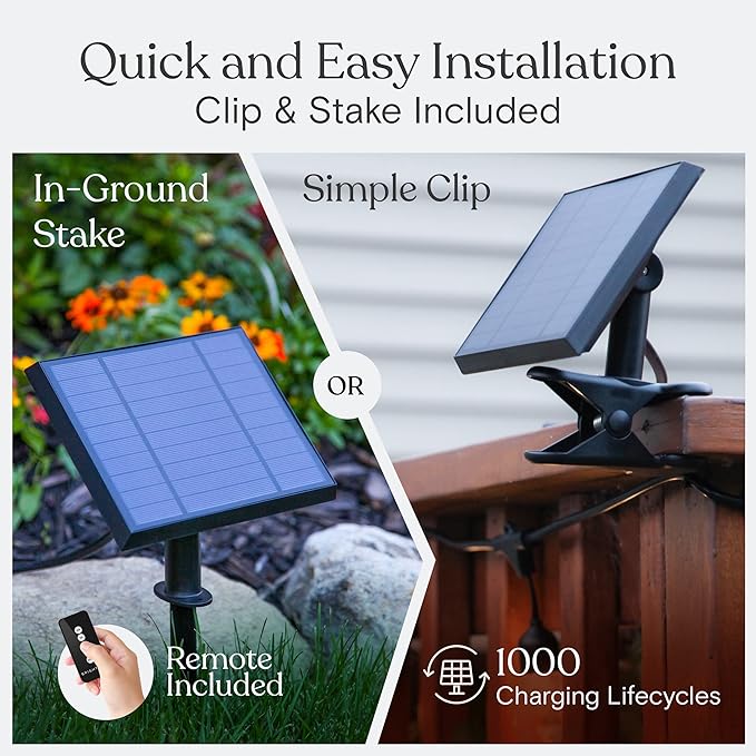 Brightech Ambience Pro Solar Powered Outdoor String Lights, 27ft Remote Control Commercial Grade Waterproof Patio Lights, 12 Edison Bulbs, Shatterproof LED String Lights for Outside - 1W Soft White