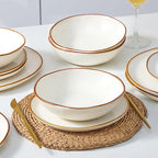 Bestone 12 Pieces Round Kitchen Dinnerware Sets，Plates and Bowls Sets,Dishes, Plates, Bowls, Dish Set, Chip Resistant Ceramic Dinnerware Set, Dishwasher/Microwave Safe,Service for 4,Pearl White