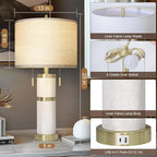 25" Linen Fabric Table Lamps Set Of 2,Lamps for Living Room With Linen Shade,S Cluster Pull Chains Dual Switch Nightstand Lamps With USB A+C Ports,Modern Lamp for Living Room,Bedroom,(Bulb Included)