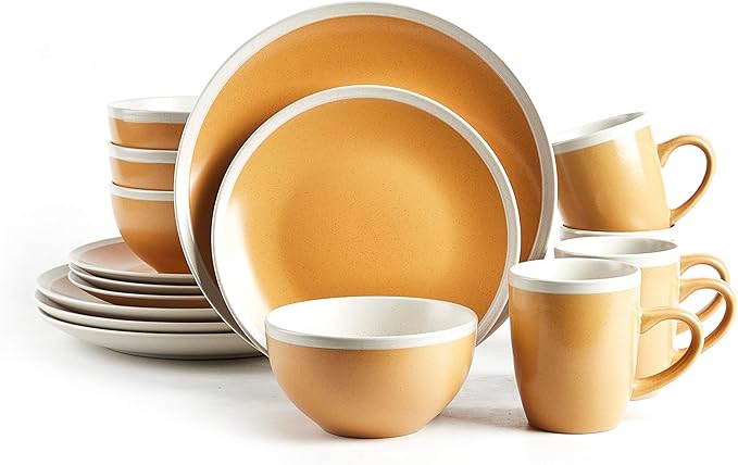 Rock Ridge Speckled Stoneware Dinnerware Set (16pc Set, Yellow and Ivory)