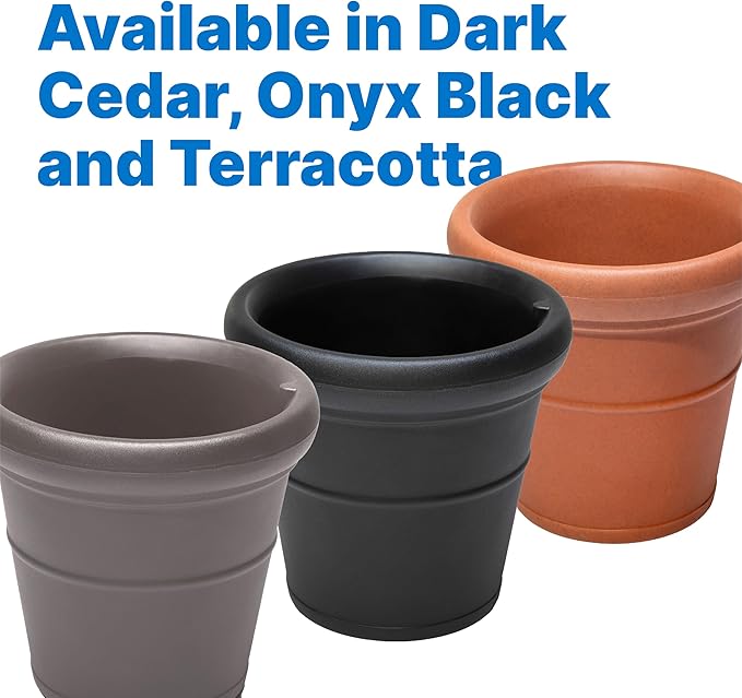 Step2 Claremont Tall Round Planter, Large Planters for Outdoor Plants, Gardening and Flower Pot for Patio or Porch, Efficient Drainage, Durable Plastic, Terracotta, 2-Pack