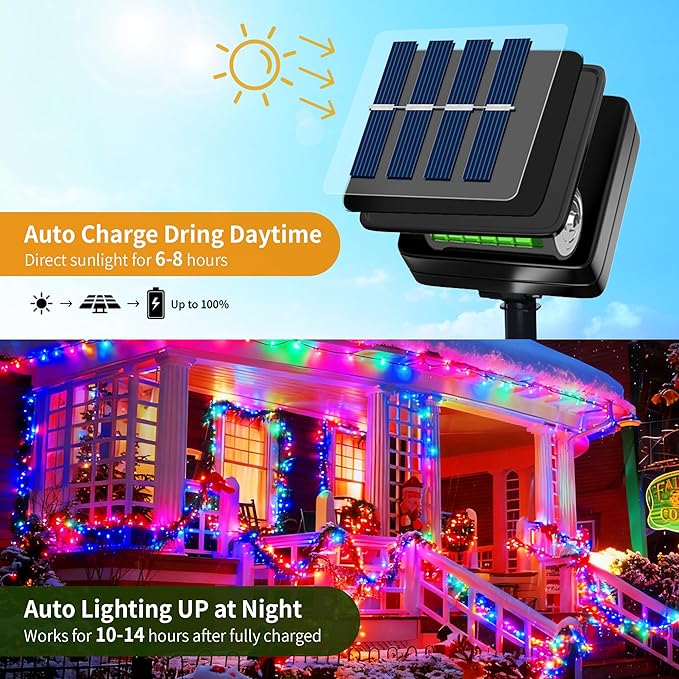[6 Pack] Solar String Lights Multicolored, 236 FT 600 LED Solar Twinkle Light Outdoor with 8 Modes & Memory Function, Waterproof Chrismas Lights for Xmas Tree Party Decorations