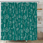 Teal Floral Shower Curtain Rustic Flower Farmhouse Plant Cute Leaves Retro Botanical Vintage Bathroom Curtain Set with Hooks(70" Wx78 H)