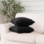 NiNi ALL Faux Fur Plush Throw Pillow Covers Black 20x20 Inch Set of 2 Decorative Soft Plush Striped Couch Pillow Cover for Sofa Cushion Cases for Couch Bed Home Decor
