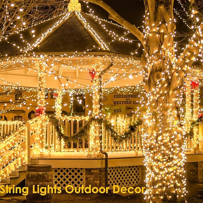 2 Pack 90FT Solar Christmas Lights, Super Bright 160 LED Solar Lights String with 8 Lighting Modes, Outdoor Waterproof Green Wire Solar Twinkle Light for Xmas Garden Decorations (Warm White)