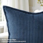 decorUhome Corduroy Navy Blue Throw Pillow Covers 16x16 Set of 2 Decorative Soft Boho Farmhouse Euro Couch Pillow Covers for Living Room Bed Sofa Broadside Striped Pillow Cases