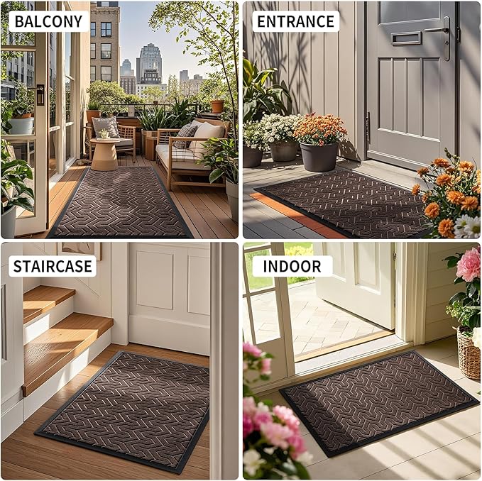Yimobra Large Door Mat Outside Entrance 36x24, Waterproof Heavy Duty Outdoor Mats for Front Door, Non Slip Rubber Entry Mat for Garage Patio Indoor, Easy Clean, Brown