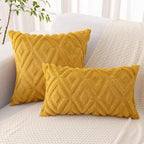 Pallene Mustard Yellow Throw Pillow Covers 18x18 Set of 2, Soft Plush Faux Fur Decorative Couch Pillow Covers for Sofa Bed Living Room Pillow Cases with 3D Diamond Pattern