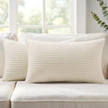 Mecatny Corduroy Decorative Throw Pillow Covers 12x20 Set of 2 for Sofa Living Room, Soft Neutral Boho Couch Pillow Covers for Home Decor, Cream White