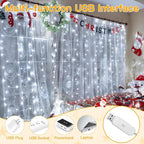 Ollny Curtain Lights 6.6x6.6ft, 200 LED White Christmas Lights with Remote 8 Modes Dimmable Timer, USB Power String Light for Bedroom Backdrop Indoor Window Wedding Decorations