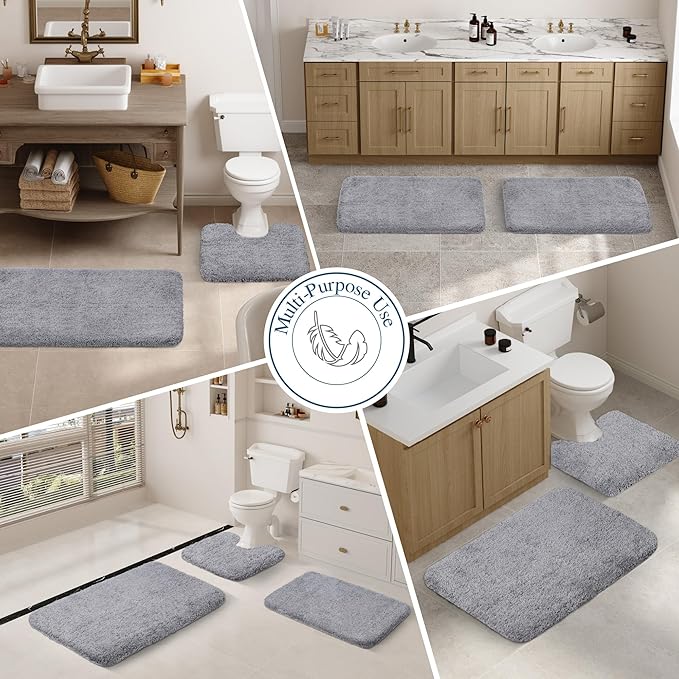Walensee Large Bathroom Rug (24 x 72, Grey) Extra Soft and Absorbent Shaggy Bath Mat Machine Washable Microfiber Non Slip Luxury Floor Mat