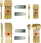 Neatiffy 200 Pcs Gold Plastic Silverware Disposable Cutlery Set, Includes 50 Forks, 50 Spoons, 50 Knives, 50 Medium Forks, Utensils Set for Catering, Parties, Dinners, Weddings