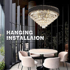 7-Tier Black Gold Crystal Chandelier 35.5’’ 18-Light Modern Crystal Pendant Chandelier Ceiling Light Fixture Hanging Lighting for Living Room Villa Restaurant Foyer High Ceiling