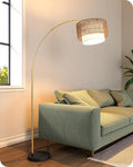 EDISHINE Gold Floor Lamps for Living Room, 76" Arc Floor Lamp with Remote & Dimmable Bulb, Boho Rattan Standing lamp with 5 Color Temperatures, Adjustable Tall Lamp for Bedroom, Office, Nursey