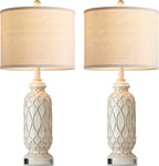 Farmhouse Lamps for Living Room Set of 2, 28" Table Lamps for Bedroom with USB A+C Charging Ports, Touch Lamps for Nightstand, 2 Bulbs Included