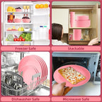 Pink Dinnerware Sets for 8,Pink Plates and Bowls Sets Plastic,Wheat Straw Dinnerware Sets Unbreakable Microwave Safe Lightweight,32 Pcs Christmas Dishes Set for Kids Elderly Kitchen Outdoor
