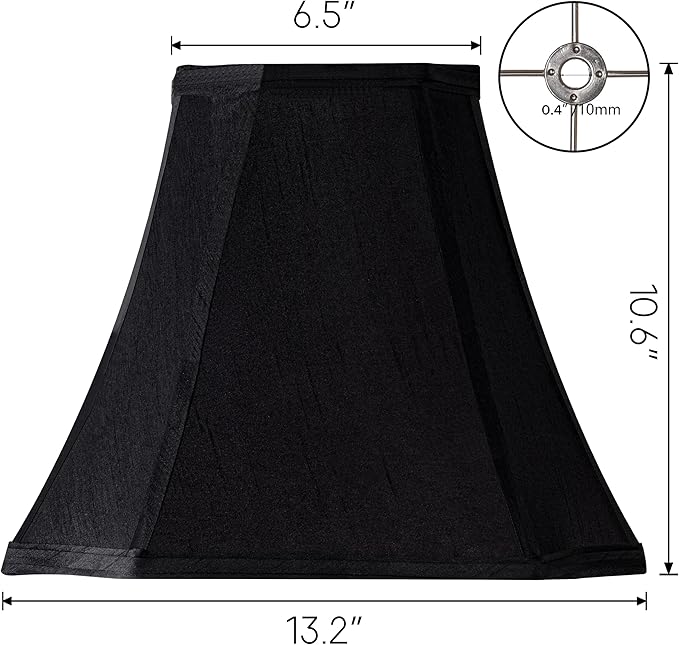 GO&S0 Set of 2 Medium Bell Lamp Shades Black,13.2" Octagonal Lampshade for Table Lamps,Floor Lamp Replac-6.5"x13.2"x10.6"(Spider) Modern Shade for Nightstand,Faux Silk Easy Assembly Required
