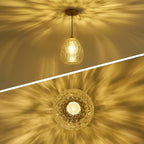 Glass Pendant Lights Kitchen Island, Brass Gold Pendant Lighting Fixtures, Modern Hanging Ceiling Light with 8.27'' Hammered Glass Shade for Farmhouse Dining Room Bedroom Hallway(1 Pack)