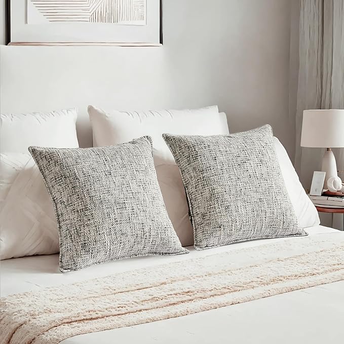 HAUSSY Black Throw Pillow Covers 18x18 Set of 2 Chenille Tweed Textured Decorative Couch Lumbar Pillow Covers Neutral Modern Pillow Cases for Sofa Bed Living Room Decor