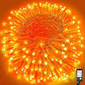 Vivideal 100ft 300 LED Orange Halloween Lights Outdoor Waterproof Halloween String Lights Indoor 8 Modes Clear Wire, Plug in Orange Christmas Light for Xmars Tree Bedroom Thanksgiving Decorations