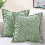 decorUhome Decorative Sage Green Throw Pillow Covers 22x22 Set of 2 with Splicing, Boho Soft Neutral Corduroy Broadside Twill Pillow Covers for Couch Bed Sofa Living Room