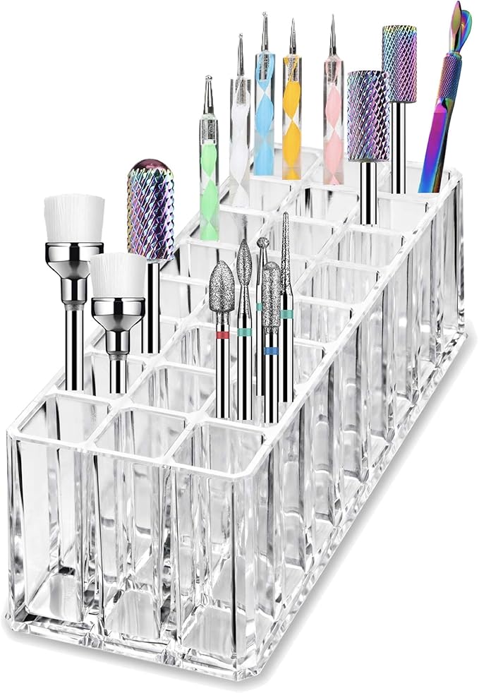 BY ALEGORY Acrylic Nail Art Tool Organizer 24 Space Deep Slot Wall Storage Vanity Cosmetic Container For All Salon Pro Nailcare Tool Kit Set