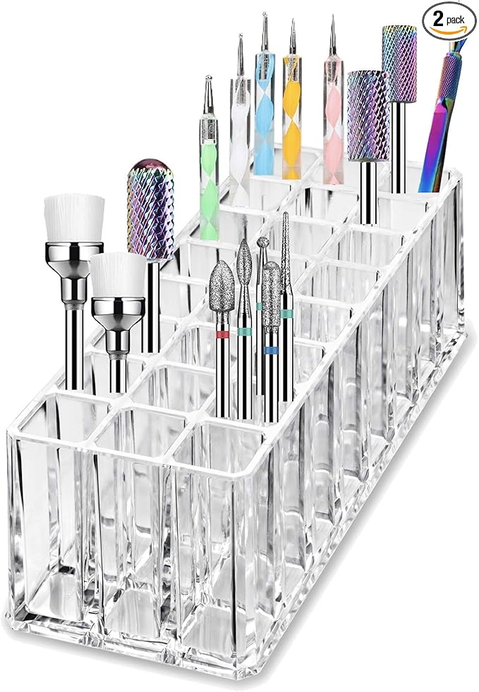 BY ALEGORY Acrylic Nail Art Tool Organizer 24 Space Deep Slot Wall Storage Vanity Cosmetic Container For All Salon Pro Nailcare Tool Kit Set (2)