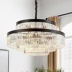 31.5" 18-Light Modern Crystal Chandelier Light Fixture Large 4-Tier Black Luxury Glam Chandeliers for Dining Room Round Hanging Pendant Lighting for Living Room Kitchen Bedroom Foyer Lobby