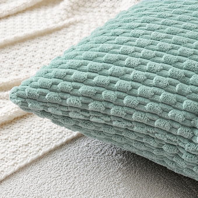 MIULEE Pack of 2 Decorative Throw Pillow Covers 16x16 Inch Soft Boho Striped Textured Corduroy Pillow Covers Modern Farmhouse Home Decor for Couch Bed Sofa Living Room Turquoise