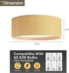 WINGBO 15.7" Modern 3-Light Flush Mount Ceiling Light Fixture with Fabric & Acrylic Double Drum Shade for Bedroom Living Room Dining Room Hallway Entryway, Brown