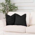 NiNi ALL Faux Fur Plush Throw Pillow Covers Black 22x22 Inch Set of 2 Decorative Soft Plush Striped Couch Pillow Cover for Sofa Cushion Cases for Couch Bed Home Decor