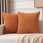 Kevin Textile Fall Throw Pillow Covers Soft Corduroy Decorative Set of 2 Boho Striped Pillow Covers Pillowcases Farmhouse Home Decor for Couch Bed Sofa Living Room 18x18 Inch Orange Yellow