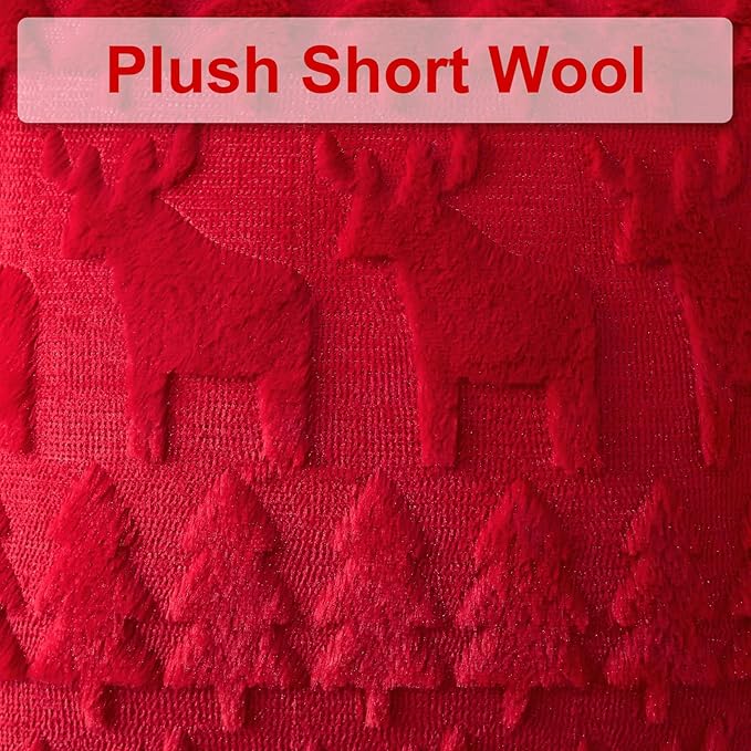 OTOSTAR Set of 2 Xmas Soft Plush Short Wool Velvet Decorative Throw Pillow Covers Square Luxury Style Cushion Case Pillow Shell for Sofa Bedroom Christmas Tree and Elk Red, 18x18 Inch