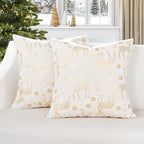 Topfinel Christmas Pillow Covers 24x24 Set of 2,Xmas Cream Velvet Snowflake Reindeer Decorative Pillow Case Winter Holiday Decor for Home Couch,White and Gold