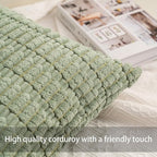 Pack of 2 Corduroy Decorative Throw Pillow Covers 24x24 InchSoft Striped Pillow Covers Modern Farmhouse Home Decor for Sofa Living Room Couch Bed（Sage Green）