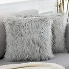 WLNUI Set of 2 Light Grey Christmas Decorative Pillow Covers New Luxury Series Merino Style Faux Fur Fluffy Throw Pillow Covers Fuzzy Cushion Case for Sofa Bedroom Living Room Home Decor 18x18 Inch