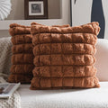 Neelvin Brown Faux Fur Cozy Soft Plaid Decorative Throw Pillow Covers 20x20 inch Set of 2,Velvet Pillowcase Cushion Case for Sofa Couch