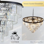 Large Black Crystal Chandeliers 30” Modern Chandelier for High Ceiling Foyer 5 Tiers 16 Lights Contemporary K9 Ceiling Pendant Light Fixture for Staircase Dining Room Bedroom