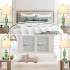 25.6" Farmhouse Table Lamps Set of 2 with USB C+A Ports & AC Outlet for Rustic Living Room Retro Bedroom,3-Way Dimmable Touch Lamp Bedside Lamps for Nightstand Side End Table,Retro Green