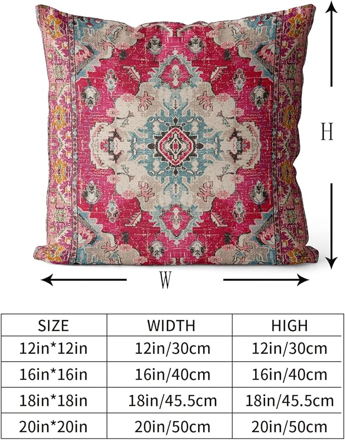 Snycler Boho Throw Pillow Covers 20x20 inch Set of 2 Boho Rug Carpet Double Sided Pattern Cotton Soft Pillow Case Cushion Cover Pillowcase for Couch Sofa Bed Decorative (Red)
